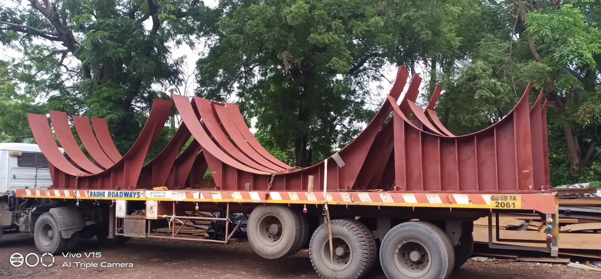 Large curved steel sections prepared for dispatch